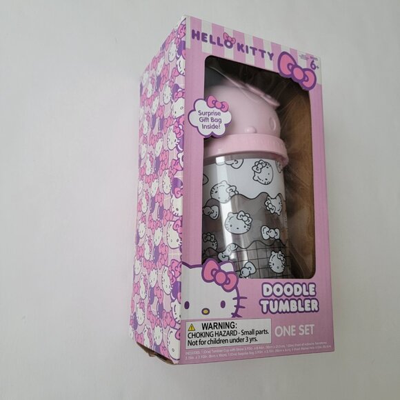 HELLO KITTY Doodle Tumbler with Straw and Surprise Gift Bag inside, Sanrio new - Picture 4 of 13